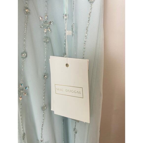 NWT MAC DUGGAL DRESS 14 BLUE V NECK EMBELLISHED FLUTTER SLEEVE A LINE GOWN 9223 - Picture 4 of 15